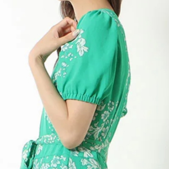 US8🍀Nanette Lepore Green Floral Belted Midi Dress - Picture 6 of 11